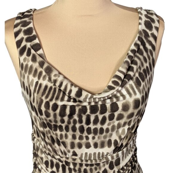VINCE CAMUTO Animal Print Draped Neck Sleeveless Dress Brown Size Small - Picture 3 of 10